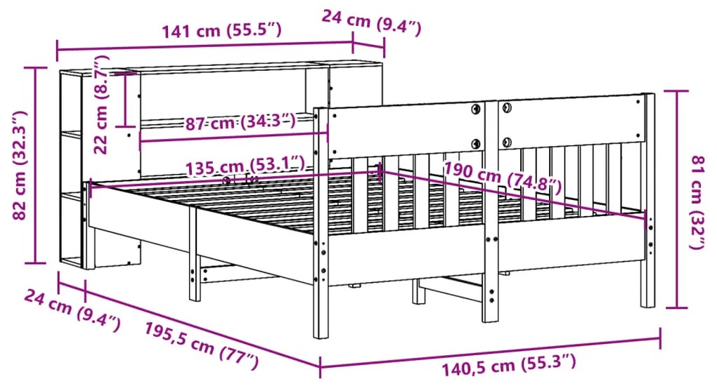 ΚΡΕΒΑΤΙ ΒΙΒΛΙΟΘΗΚΗ ΧΩΡΙΣ ΣΤΡΩΜΑ ΛΕΥΚΟ 135X190 ΕΚ ΜΑΣΙΦ ΠΕΥΚΟ 3323192