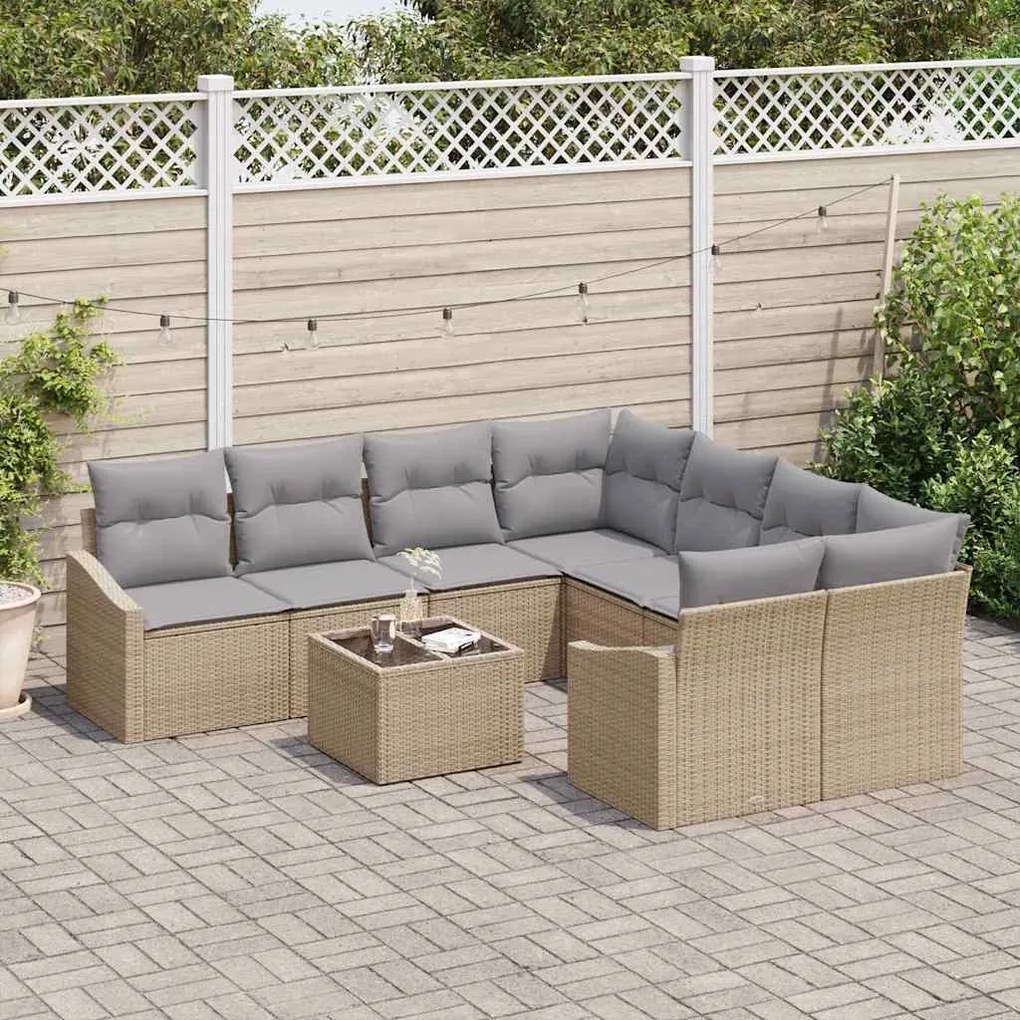 vidaXL Σετ Καναπέ Κήπου 9 pcs Μπεζ, Ανοιχτό Γκρι 55 x 55 x 37 εκ