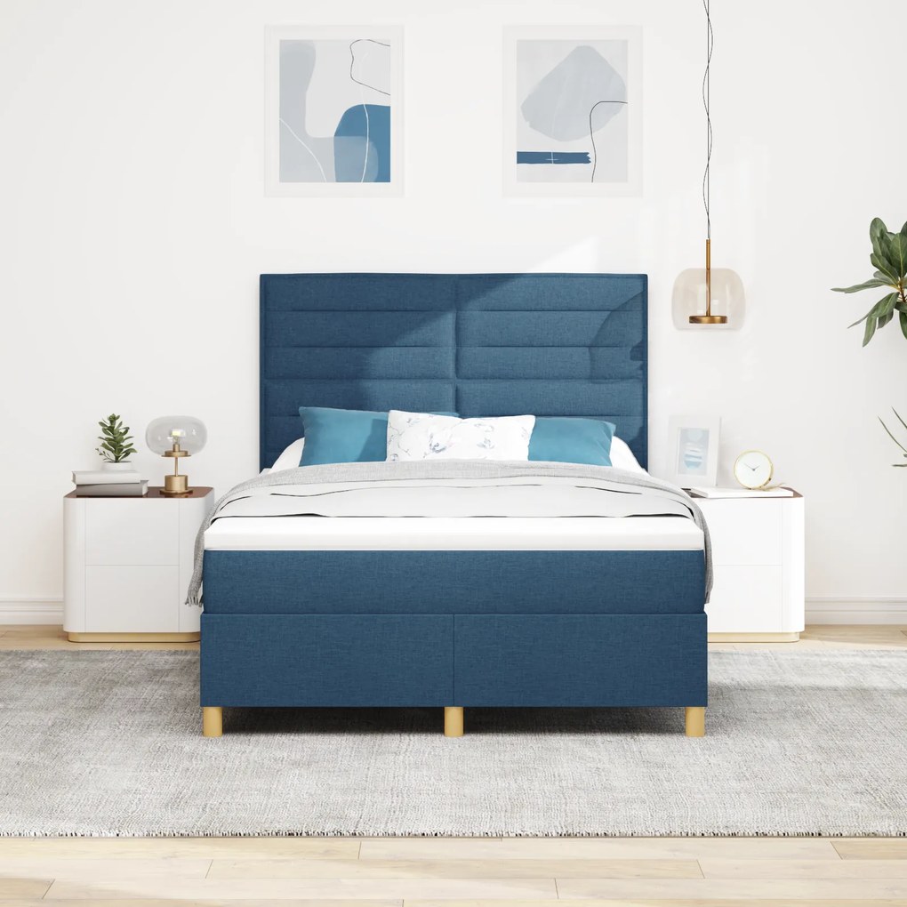 vidaXL Κρεβάτι Box Spring με Στρώμα Μπλε 140x190 εκ. Ύφασμα