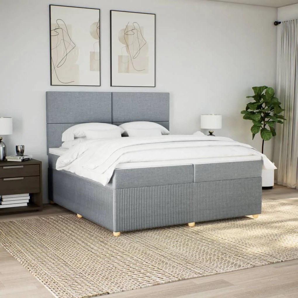 vidaXL Κρεβάτι Boxspring με Στρώμα Ανοιχτό Γκρι 200x200 εκ. Υφασμάτινο