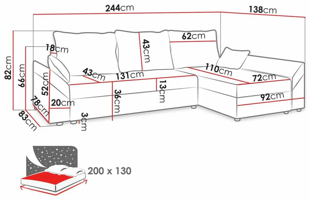 Γωνιακός Καναπές Memphis 104, Λειτουργία ύπνου, Αποθηκευτικός χώρος, 240x145x82cm, 82 kg, Πόδια: Πλαστική ύλη | Epipla1.gr