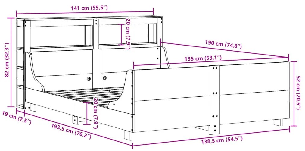 Σκελετός Κρεβ. Χωρίς Στρώμα Καφέ Κεριού 135x190 εκ Μασίφ Πεύκο - Καφέ
