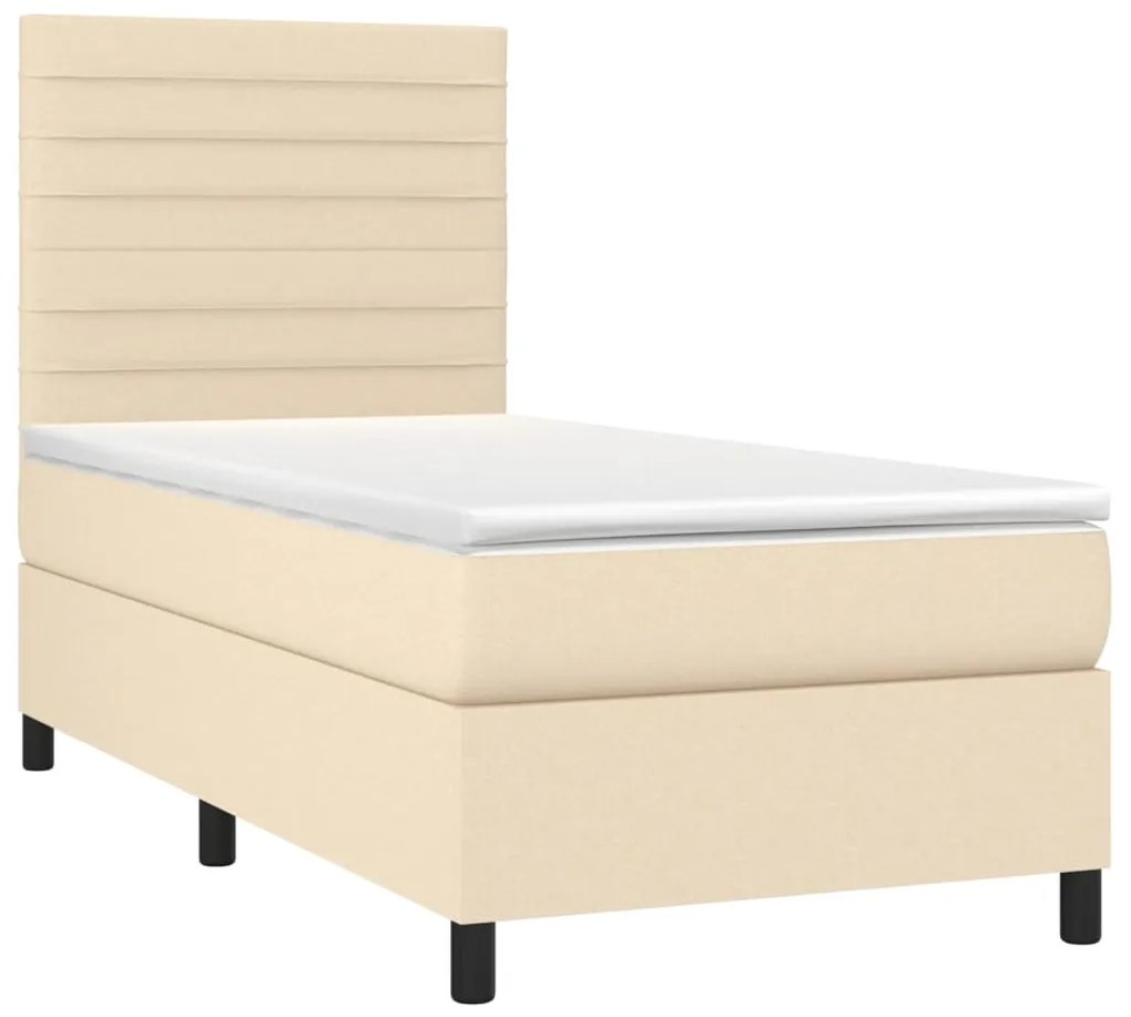 Κρεβάτι Boxspring με Στρώμα &amp; LED Κρεμ 90x190 εκ. Υφασμάτινο - Κρεμ