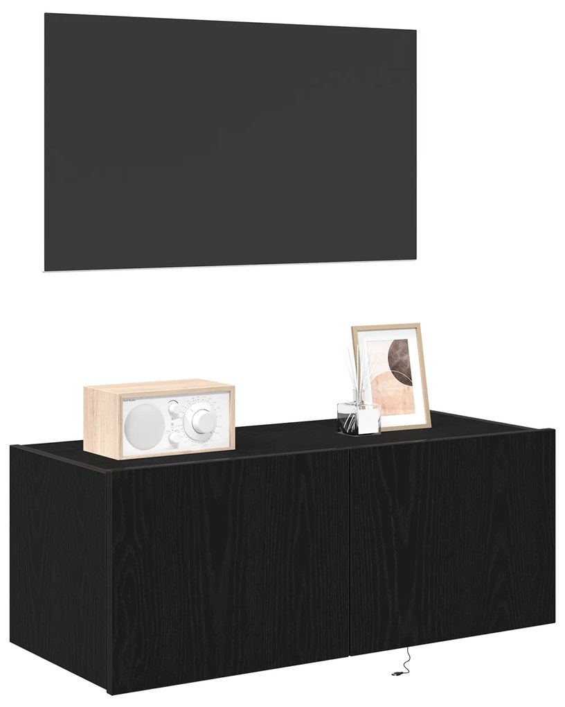 vidaXL Κάβας τηλεόρασης με LED φώτα Μαύρη Δρυς 80x35x31 εκ.