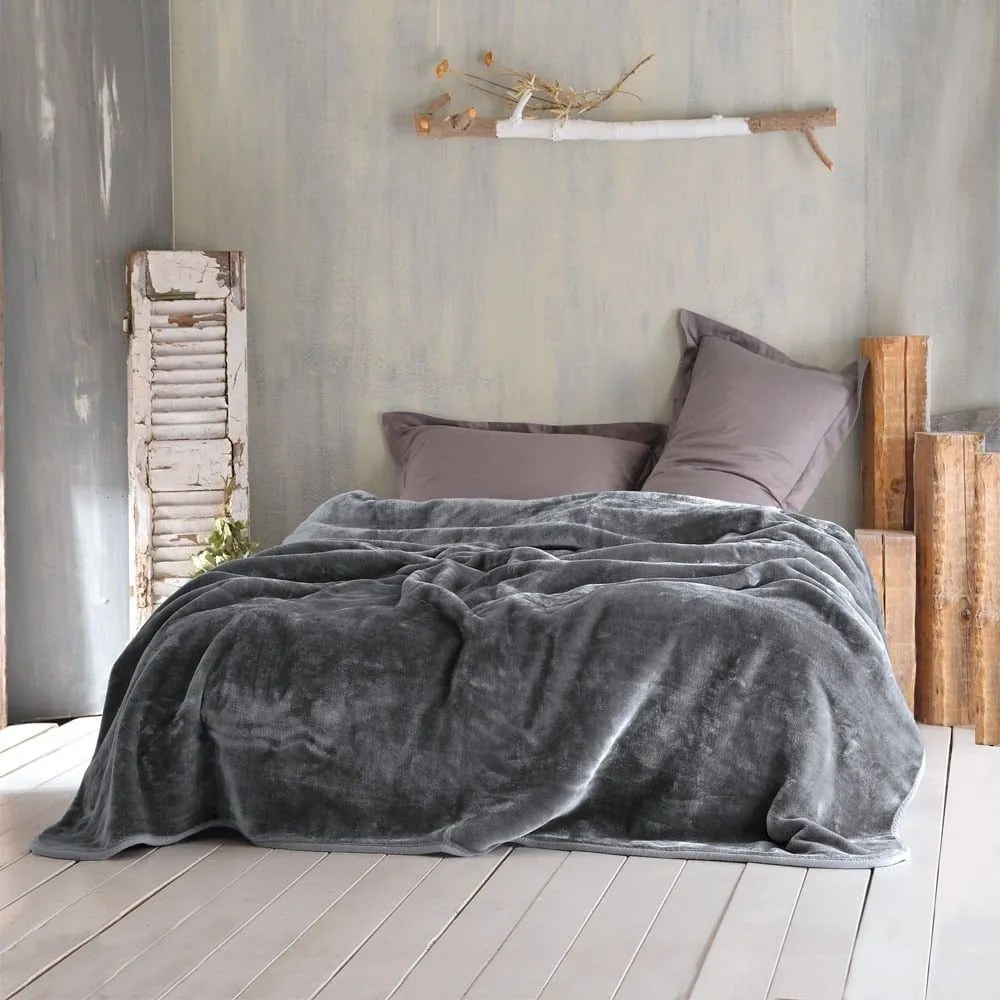 Κουβέρτα Velour Dark Grey Ρυθμός King Size 240x260cm Πολυέστερ