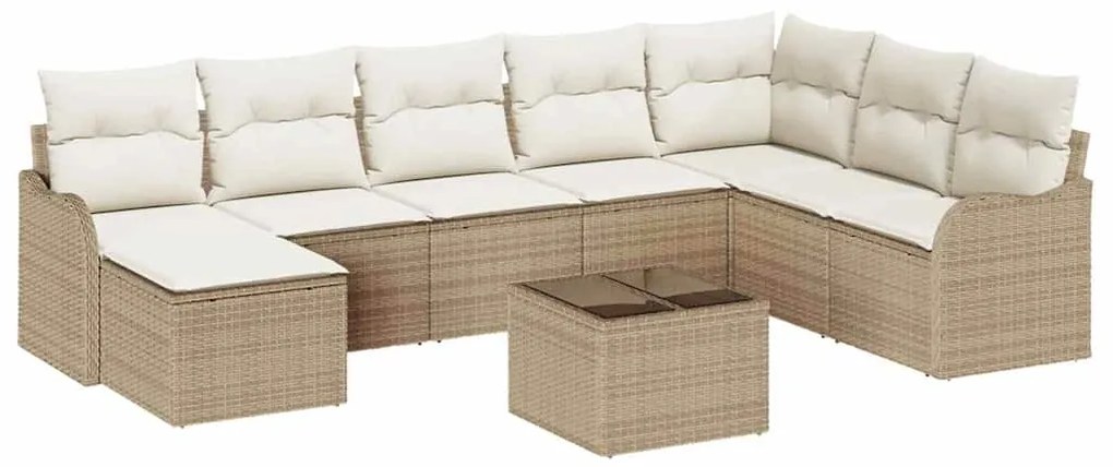 vidaXL Σετ Καναπέ Κήπου με μαξιλάρι 9 pcs Beige, λευκό Πολυ ράταν