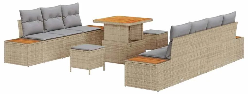 vidaXL Σετ Καναπέ Κήπου με μαξιλάρι 10 pcs Μπεζ Πολυ ράταν