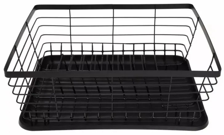 Στεγνωτήριο πιάτων Kinghoff KH 1355, 35,5 cm, Σκεύος αποστράγγισης, Θήκη για μαχαιροπίρουνα, Μαύρο