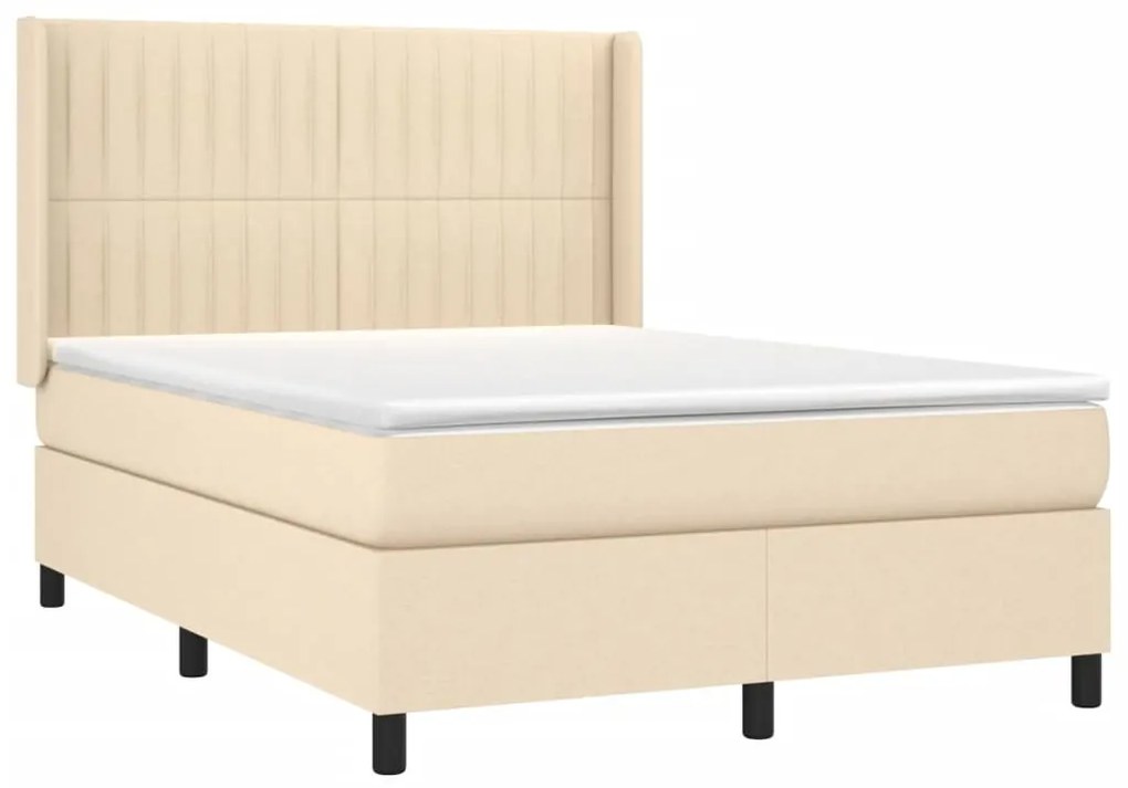 Κρεβάτι Boxspring με Στρώμα &amp; LED Κρεμ 140x190 εκ. Υφασμάτινο - Κρεμ