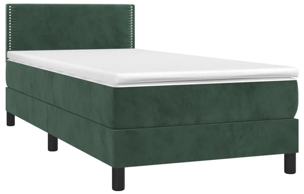 Κρεβάτι Boxspring με Στρώμα &amp; LED Σκ. Πράσινο 100x200εκ Βελούδο - Πράσινο