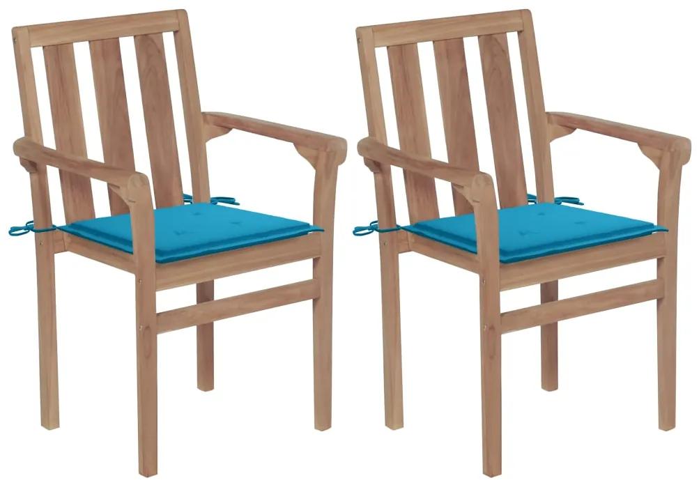 3062212 vidaXL Καρέκλες Κήπου 2 τεμ. από Μασίφ Ξύλο Teak με Μπλε Μαξιλάρια Μπλε, 1 Τεμάχιο