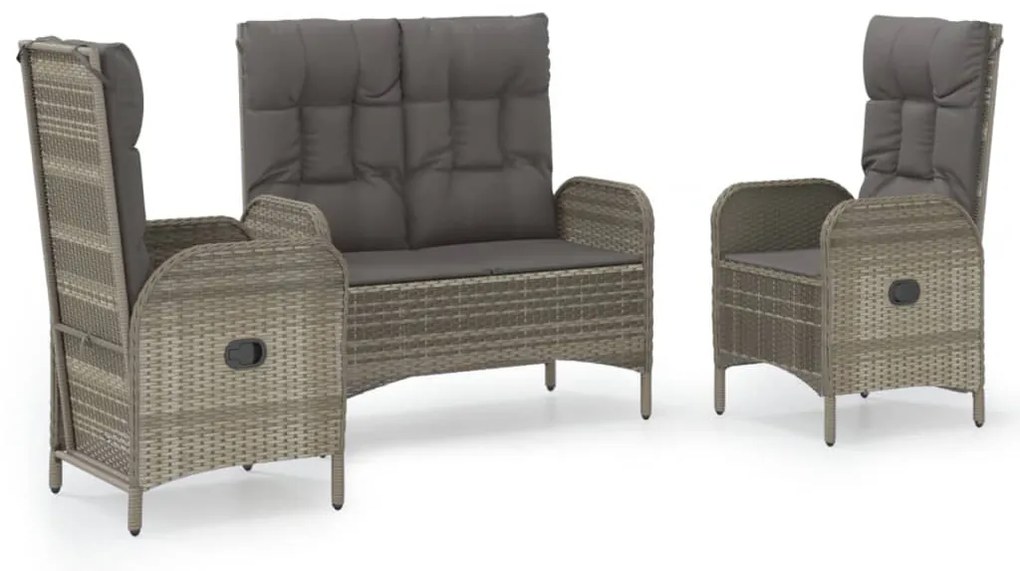 vidaXL Σετ Τραπεζαρίας Κήπου 3 τεμ. Γκρι Συνθ. Ρατάν με Μαξιλάρια