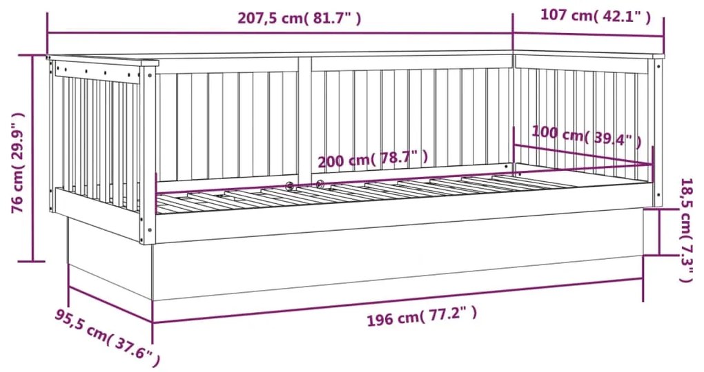 820387 Καναπές Κρεβάτι 100 x 200εκ. από Μασίφ Ξύλο Πεύκου - Καφέ