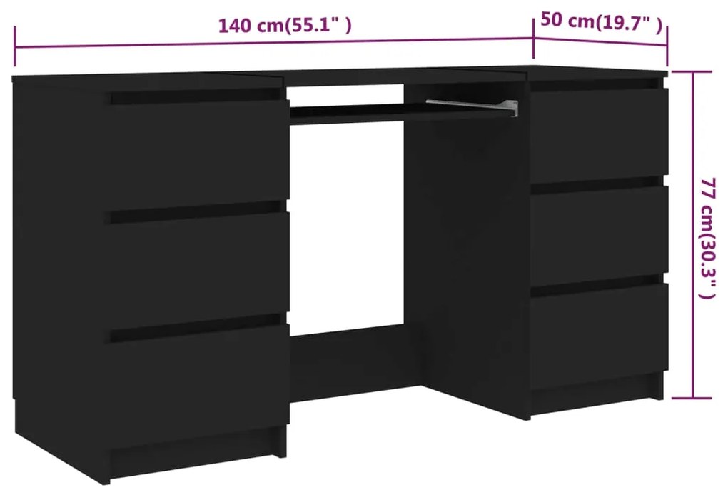 vidaXL Γραφείο Μαύρο 140 x 50 x 77 εκ. από Επεξ. Ξύλο