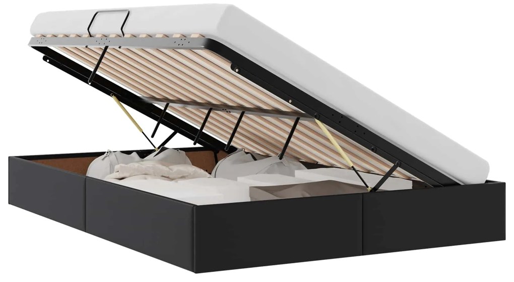 vidaXL Κρεβάτι Αποθήκης με στρώμα Μαύρο 140 x 200 cm Τεχνητό δέρμα