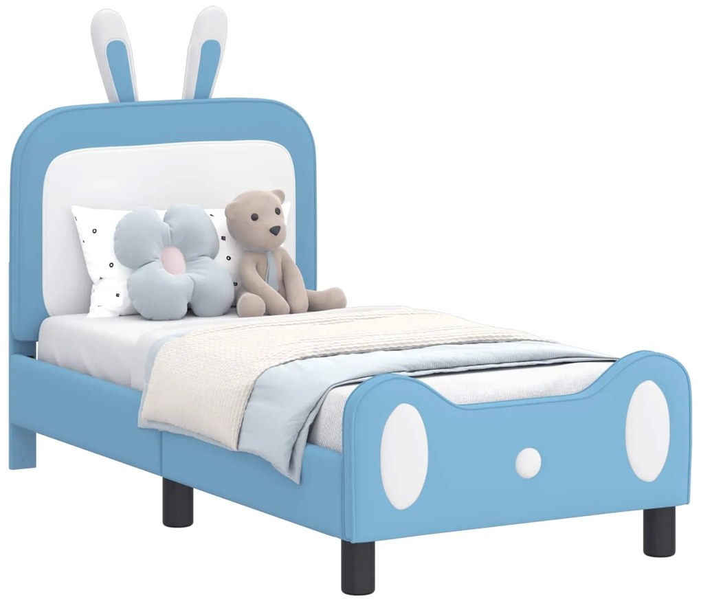 vidaXL Κρεβατική βάση για παιδιά με προσκέφαλο Μπλε 70 x 140 cm PU