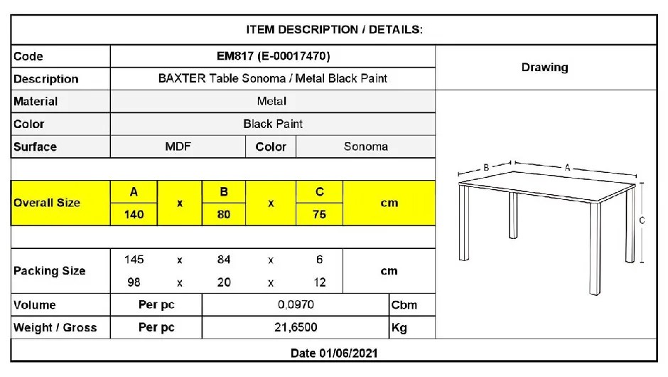 BAXTER ΤΡΑΠΕΖΙ ΚΟΥΖΙΝΑΣ ΤΡΑΠΕΖΑΡΙΑΣ, ΜΕΤΑΛΛΟ ΒΑΦΗ ΜΑΥΡΟ, SONOMA