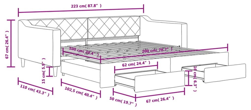 Καναπές Κρεβάτι Συρόμενος Taupe 100x200εκ. Υφασμάτινος Συρτάρια - Μπεζ-Γκρι