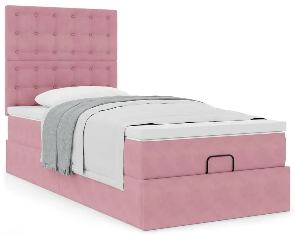 vidaXL Οθωμανικό κρεβάτι με στρώματα Ροζ 100x200cm Velvet