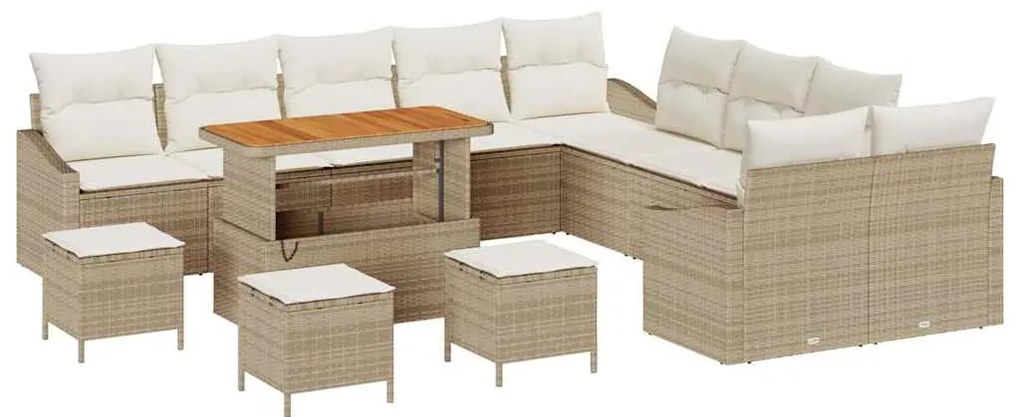 vidaXL Σετ Καναπέ Κήπου με μαξιλάρι 14 pcs Μπεζ Πολυ ράταν