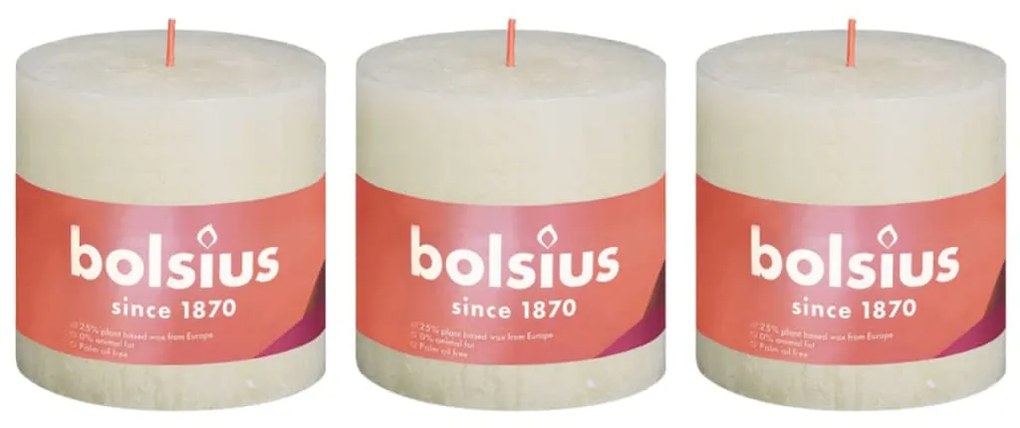 Bolsius Κεριά Κύλινδρος Ρουστίκ Shine 3 τεμ. Ελαφρύ Περλέ 100 x 100 χιλ