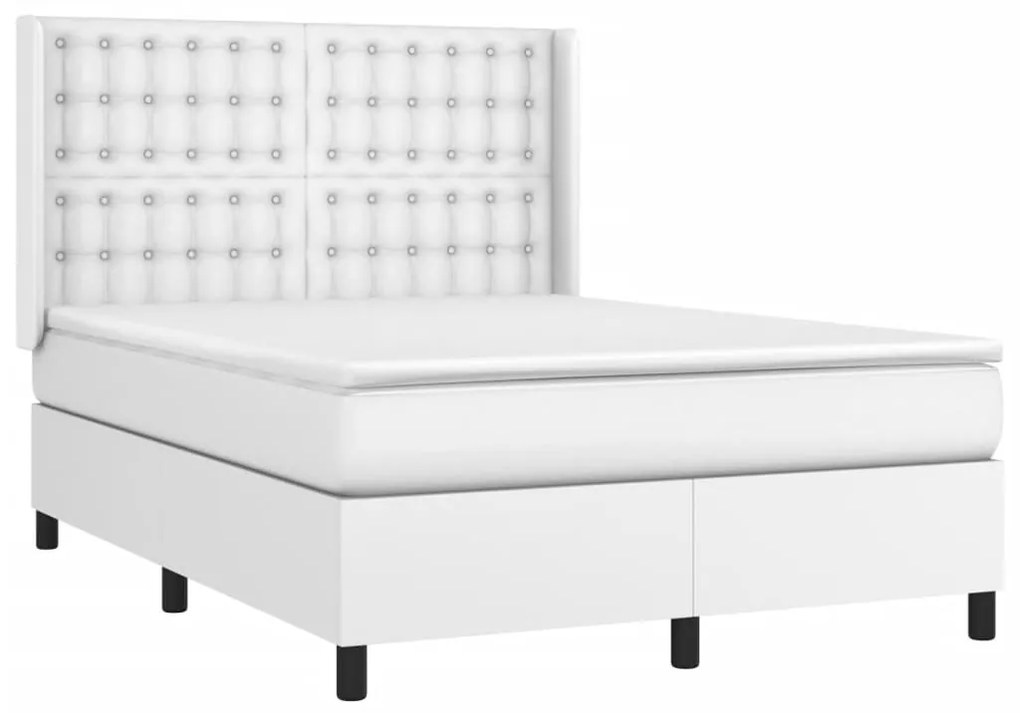 vidaXL Κρεβάτι Boxspring με Στρώμα & LED Λευκό 140x200 εκ. Συνθ. Δέρμα