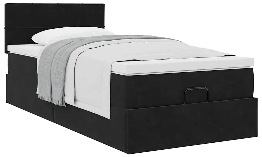 vidaXL Οθωμανικό κρεβάτι με στρώμα Μαύρο 90x200cm Velvet