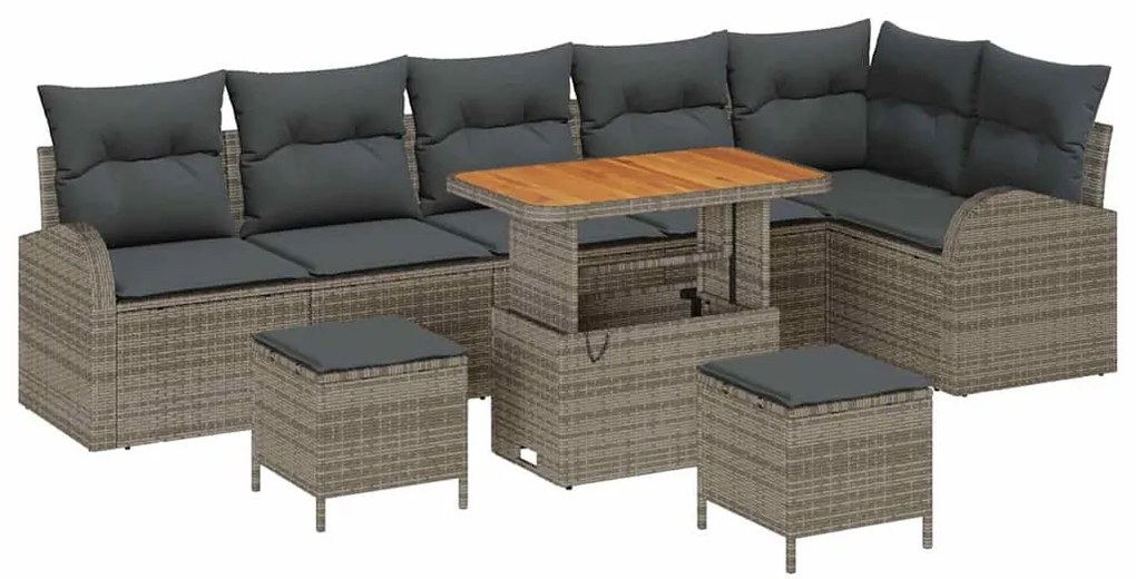 vidaXL Σετ Καναπέ Κήπου με μαξιλάρι 9 pcs Γκρι Πολυ ράταν