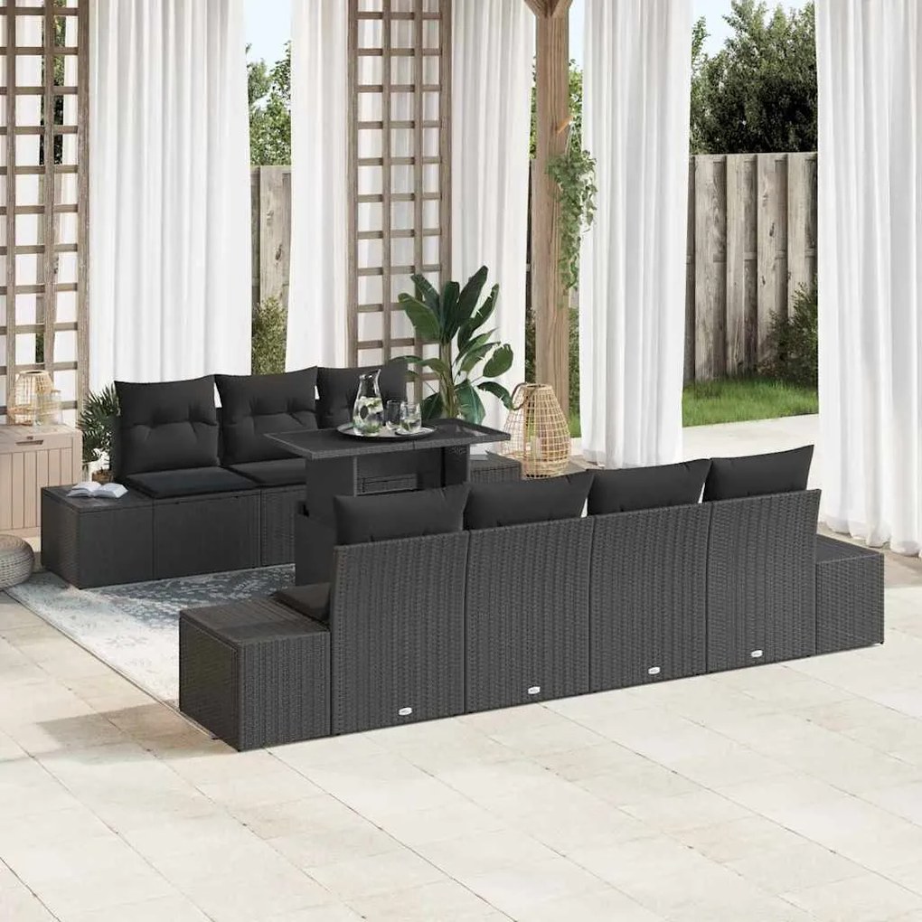 vidaXL Σετ Καναπέ Κήπου με μαξιλάρι 8 pcs Μαύρο 100 x 55 x 73 εκ.
