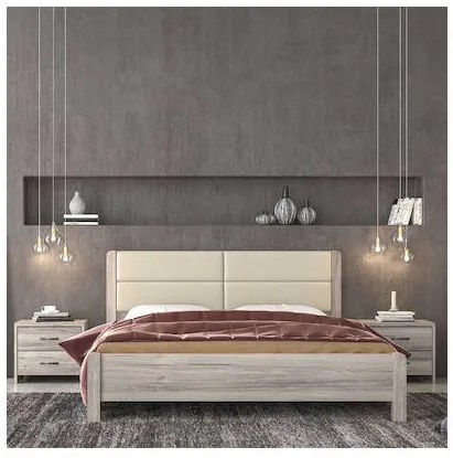 Savvidis Furniture  Κρεβάτι Ν45Δ για στρώμα 160x200 Σταχτί με Μπεζ Τεχνόδερμα BEST-890054