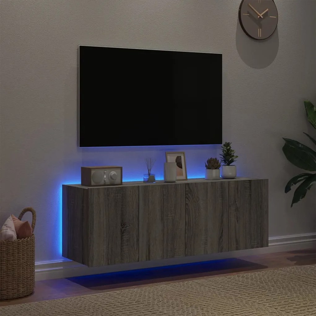 vidaXL Έπιπλα Τοίχου Τηλ. με LED 2 Τεμ. Γκρι Sonoma 60x35x41 εκ.