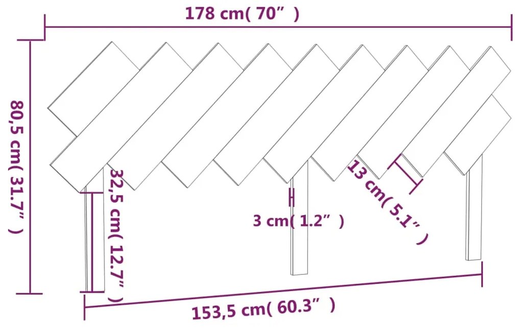 vidaXL Κεφαλάρι Κρεβατιού Μαύρο 178x3x80,5 εκ. Μασίφ Ξύλο Πεύκου