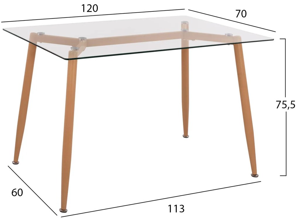 Τραπέζι IDELLA Μεταλλικό Φυσικό με Γυαλί 120x70x75,5 εκ. 120x70x75.5 εκ.