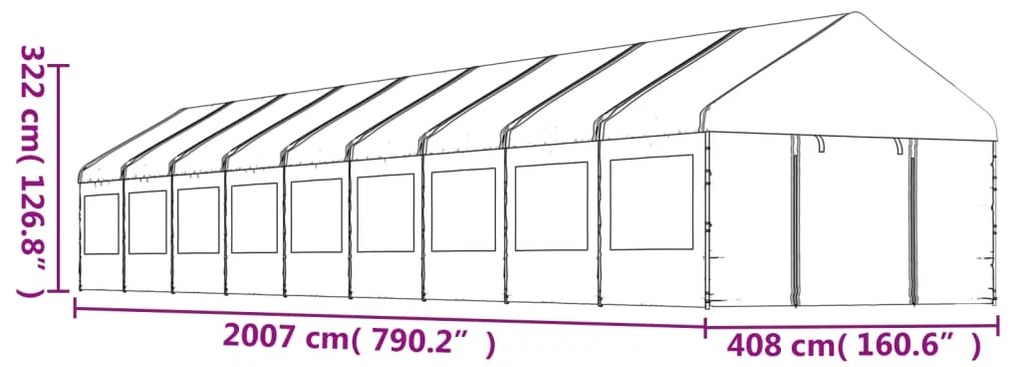 vidaXL Κιόσκι με Τέντα Λευκό 20,07 x 4,08 x 3,22 μ. από Πολυαιθυλένιο