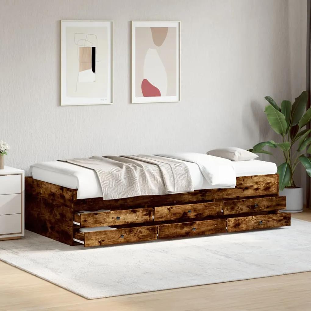 vidaXL Καναπές-Κρεβάτι με Συρτάρια Καπνιστή Δρυς 90x200 εκ. Επεξ. Ξύλο