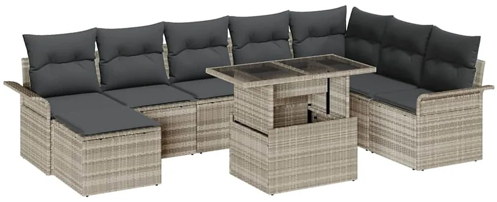vidaXL Σετ Καναπέ Κήπου με μαξιλάρι 9 pcs Ανοιχτό γκρι Πολυ ράταν