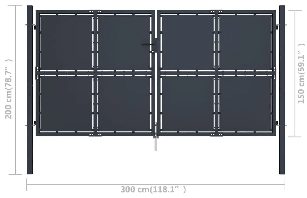Πόρτα Περίφραξης Κήπου Ανθρακί 300 x 150 εκ. Ατσάλινη - Ανθρακί