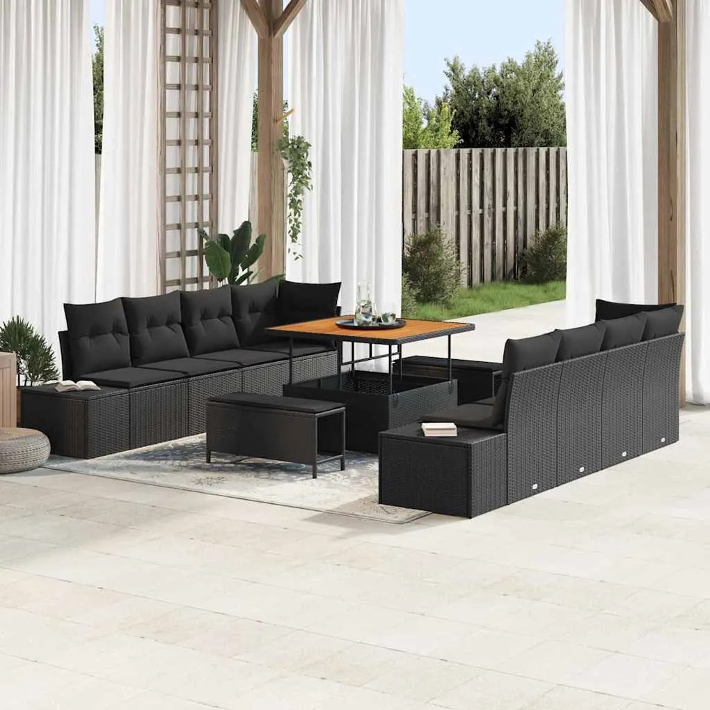 vidaXL Σετ Καναπέ Κήπου με μαξιλάρι 11 pcs Μαύρο 100 x 100 x 71 cm