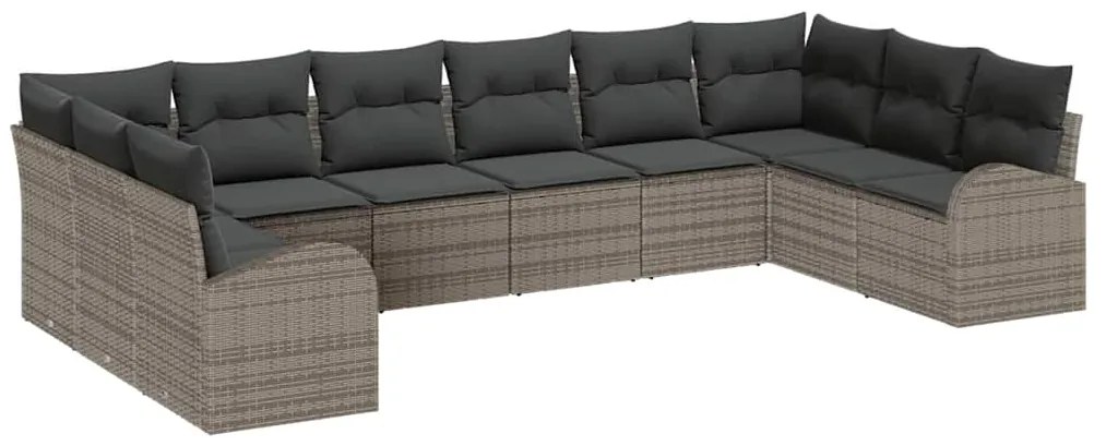 vidaXL Σετ Καναπέ Κήπου 10 pcs Γκρι Πολυ rattan, βαμμένο ατσάλι