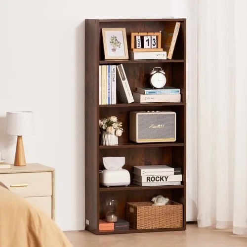 VEVOR 5 Tiers Narrow Bookshelf 53&quot; Wooden Open Bookcase Adjustable Shelf Brown