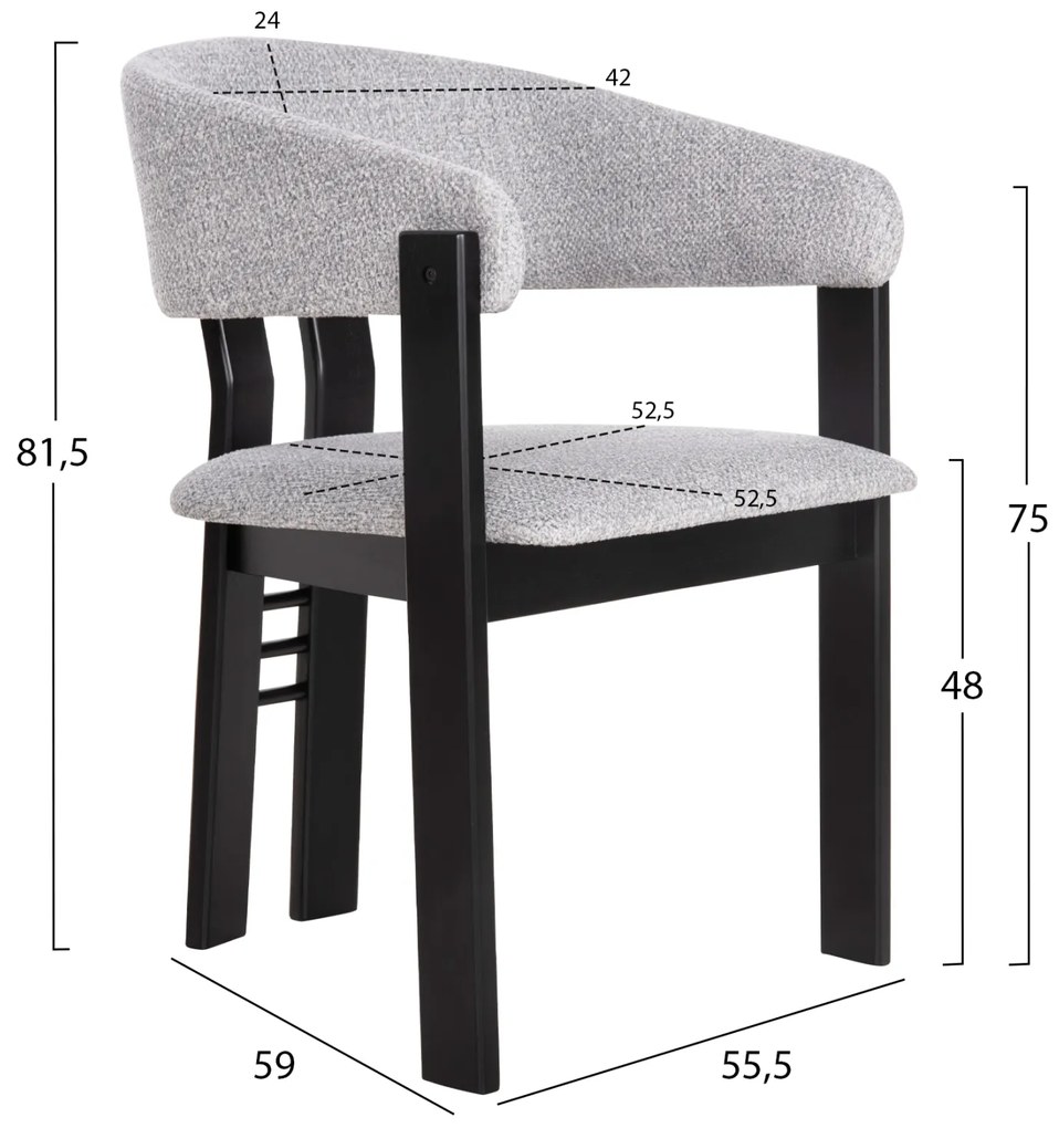 ΚΑΡΕΚΛΑ ZARRA HM9970.02 RUBBERWOOD ΣΕ ΜΑΥΡΟ-ΑΝΟΙΧΤΟ ΓΚΡΙ ΥΦΑΣΜΑ 55,5x59x81,5Υεκ