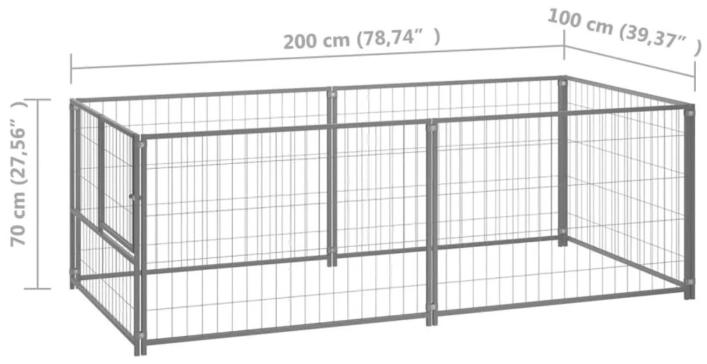 Σπιτάκι Σκύλου Ασημί 200 x 100 x 70 εκ. Ατσάλινο - Ασήμι