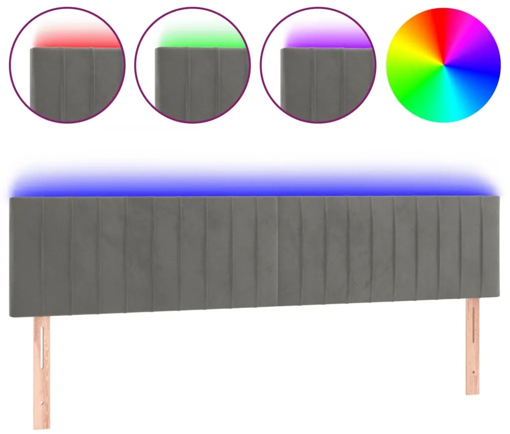 vidaXL Κεφαλάρι Κρεβατιού LED Ανοιχτό Γκρι 180x5x78/88 εκ. Βελούδινο