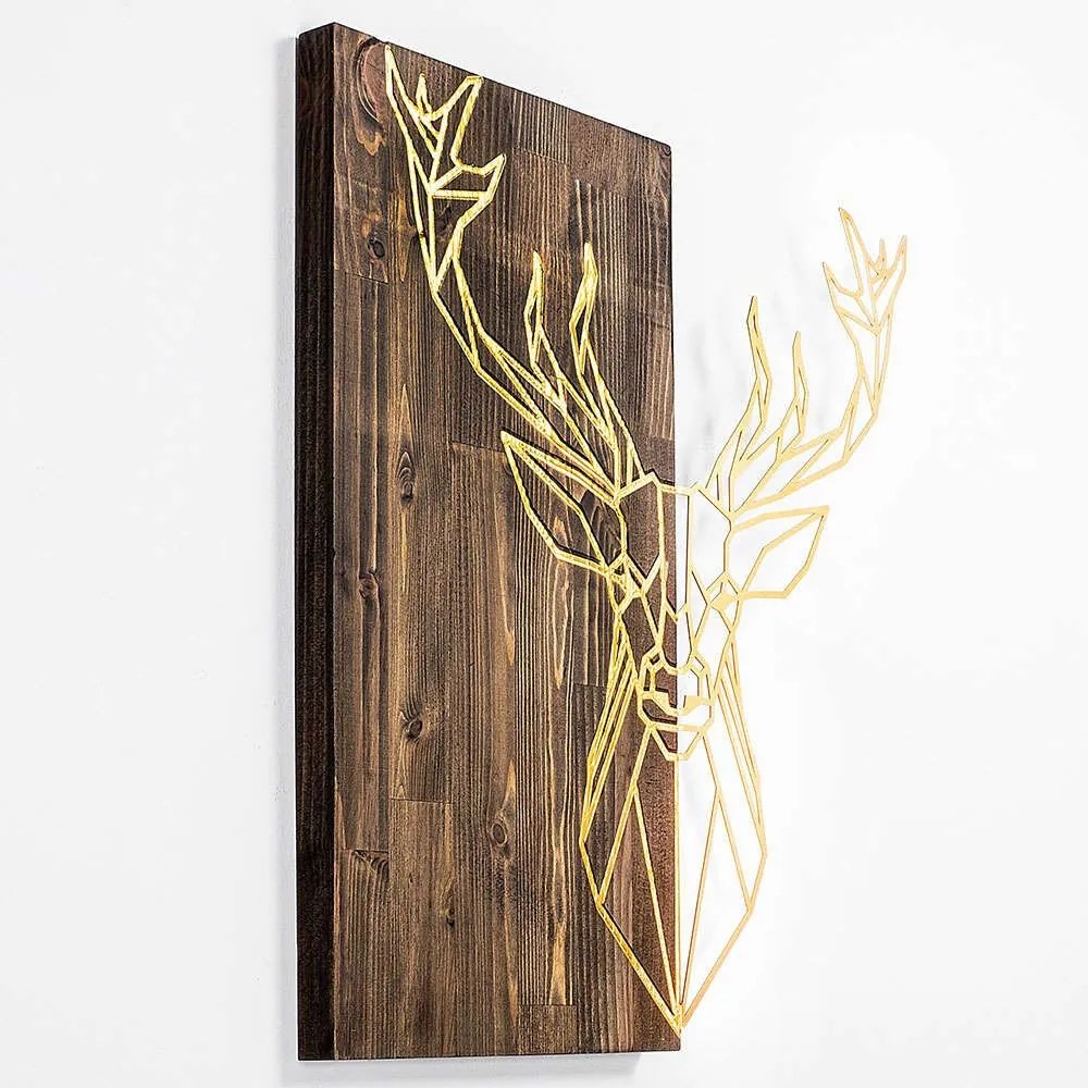 Διακοσμητικό Τοίχου Deer 899SKL2242 56x58cm Walnut-Gold Wallity Metal,Wood
