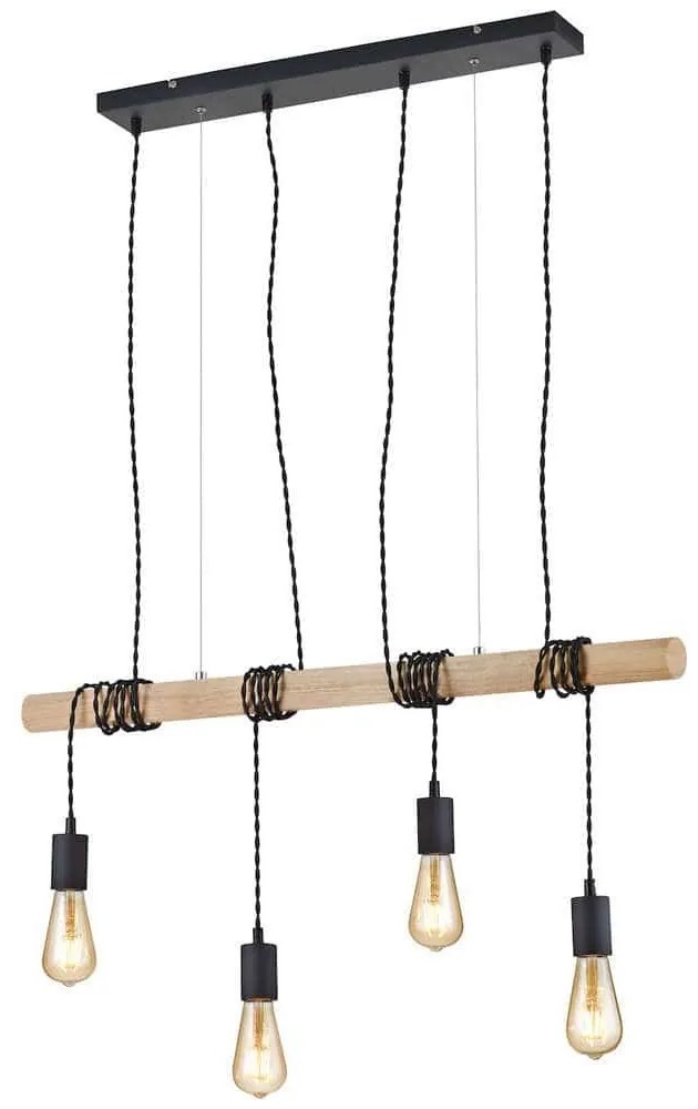 Φωτιστικό Οροφής - Ράγα Brody R30244032 4xE27 42W 85x150cm Natural-Black RL Lighting Μέταλλο,Ξύλο