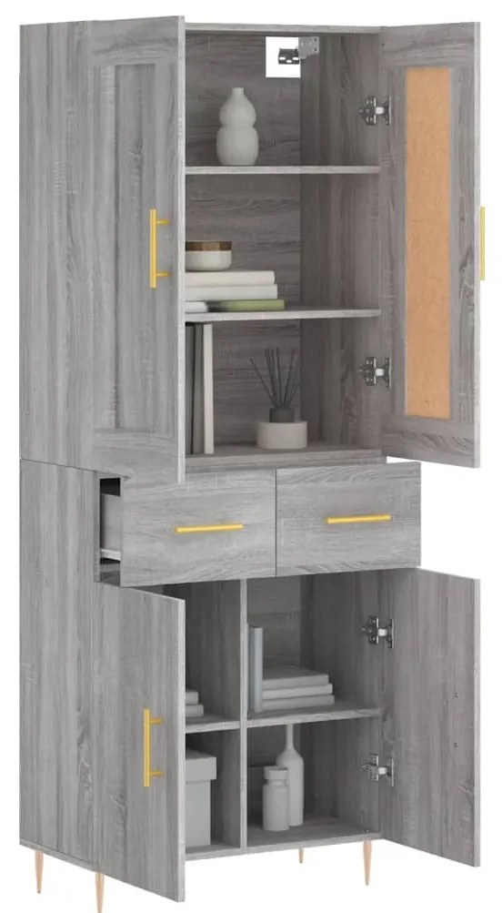 vidaXL Ντουλάπι Γκρι Sonoma 69,5 x 34 x 180 εκ. Επεξεργασμένο Ξύλο
