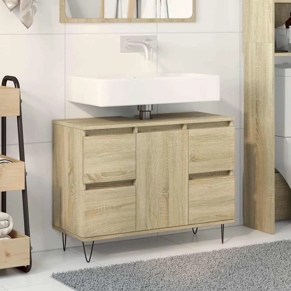 vidaXL Ντουλάπι Μπάνιου Sonoma Δρυς 80 x 33 x 60 εκ. από Επεξεργ. Ξύλο