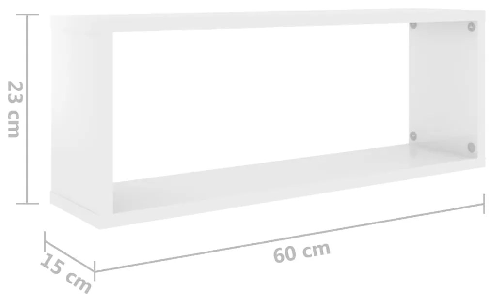 Ράφια Κύβοι Τοίχου 2 τεμ. Γυαλ. Λευκό 60x15x30 εκ. Επεξ. Ξύλο - Λευκό