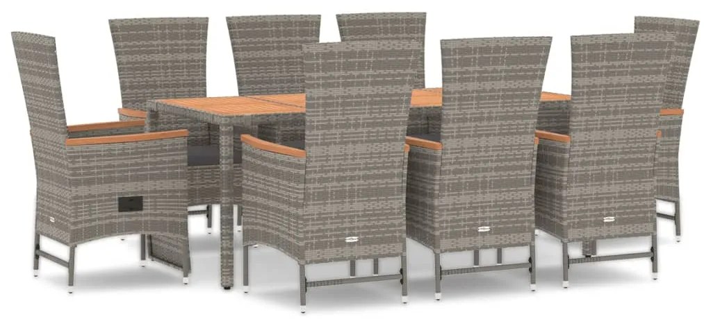 vidaXL Σετ Τραπεζαρίας Κήπου 9 τεμ. Γκρι Συνθ. Ρατάν με Μαξιλάρια