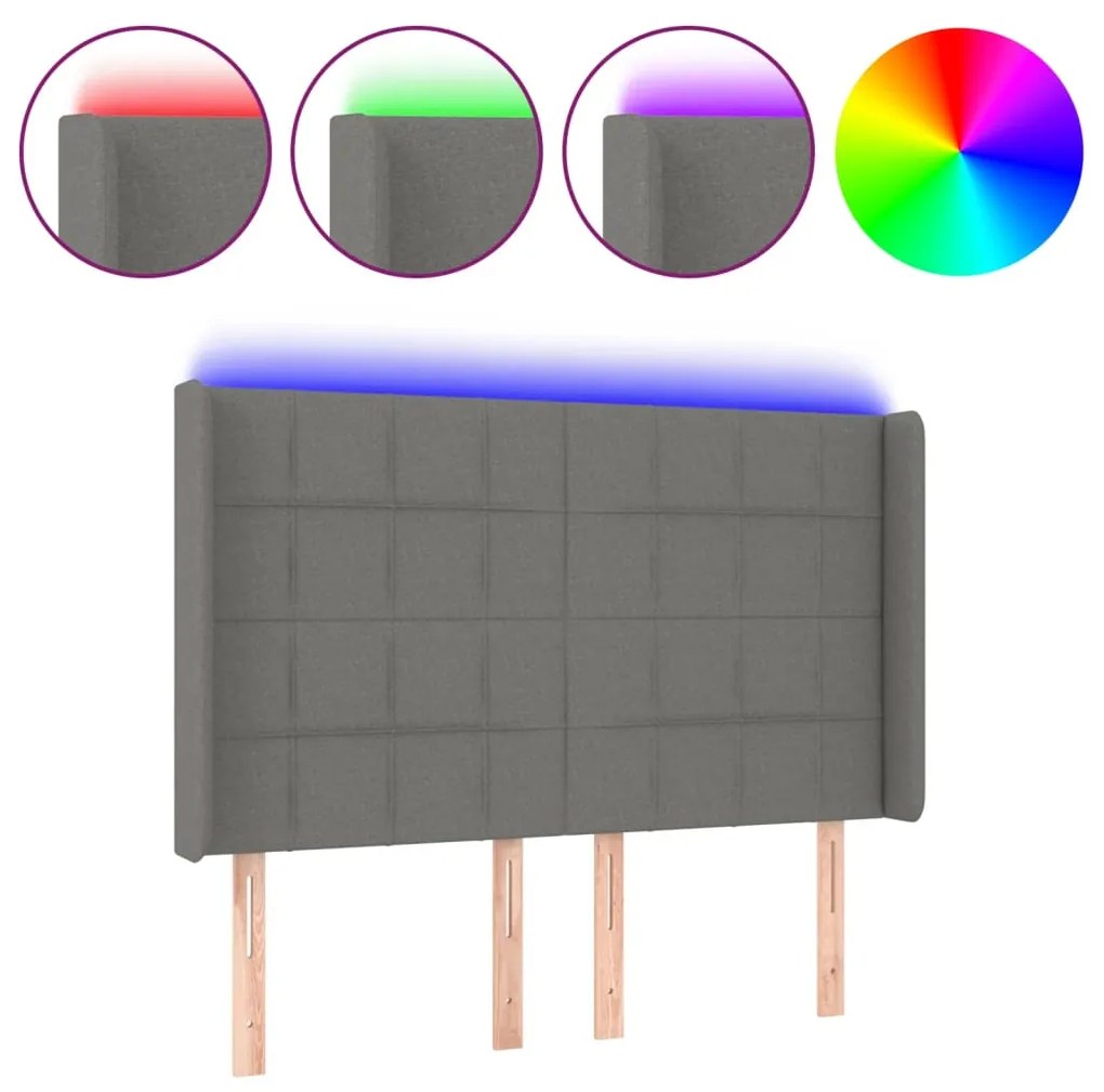 Κεφαλάρι Κρεβατιού LED Σκούρο Γκρι 147x16x118/128εκ. Υφασμάτινο 3124047